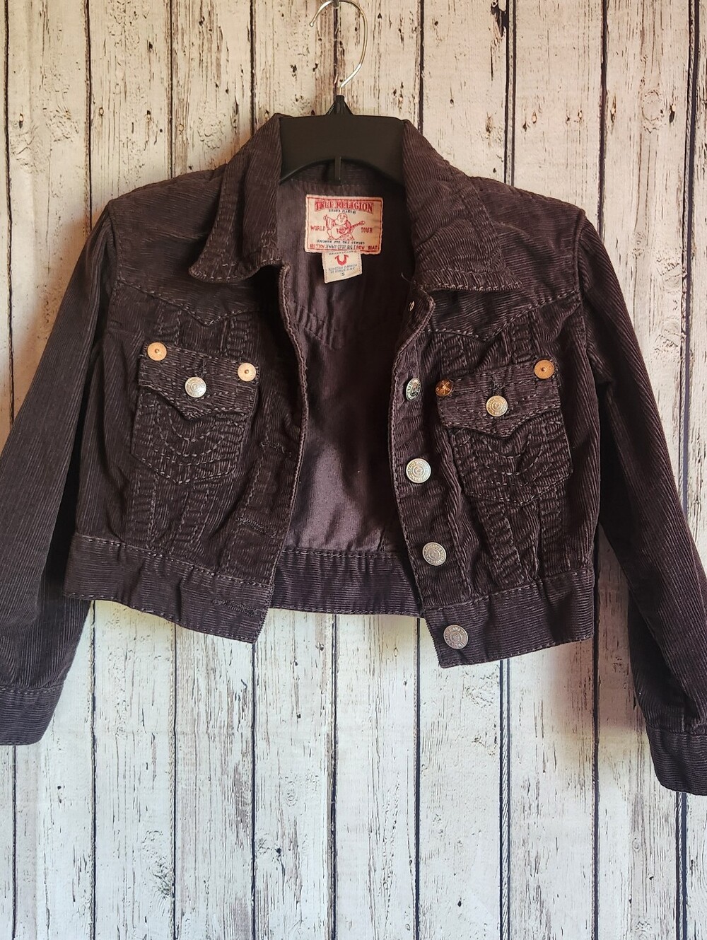 True Religion Cropped Corduroy Jacket S Chocolate Brown Jimmy Crop Western Y2K
